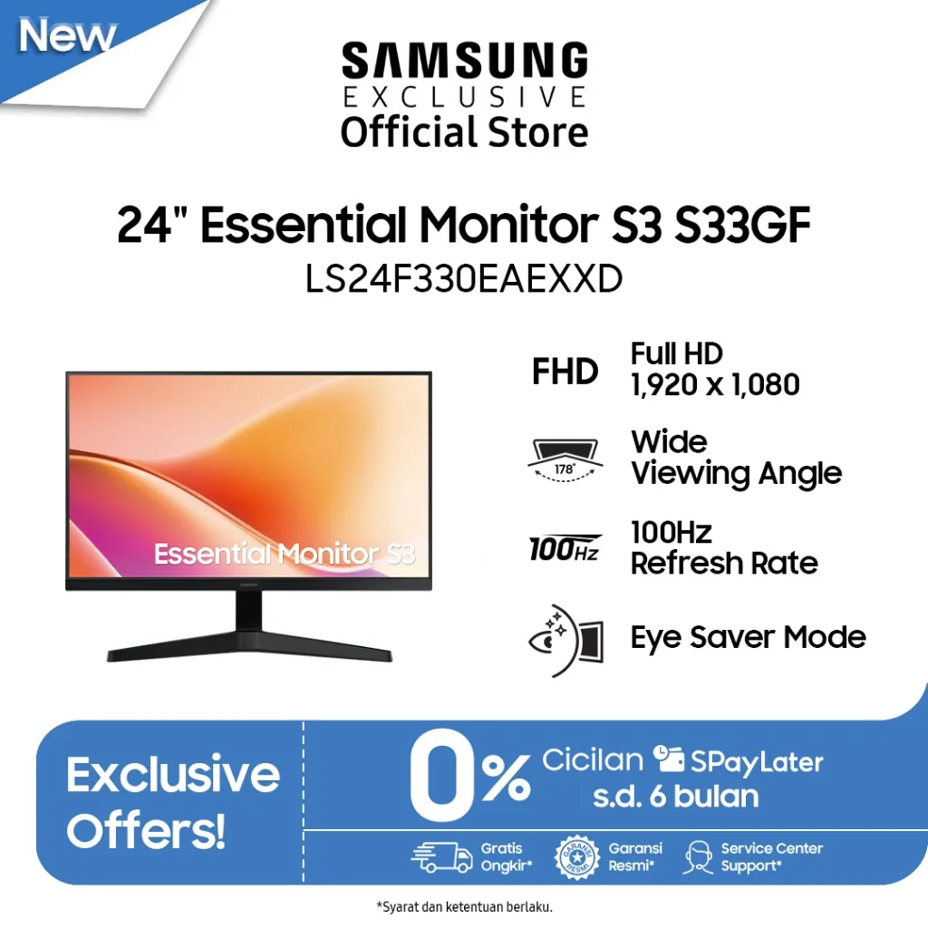 Samsung 24" Essential Monitor S3 S33GF Full HD 100Hz | LS24F330EAEXXD