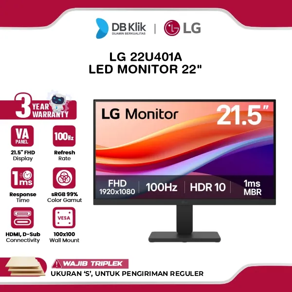 LG 22U401A LED Monitor 22" VA FHD 100Hz 1ms Dynamic Action Sync HDR10 HDMI VGA