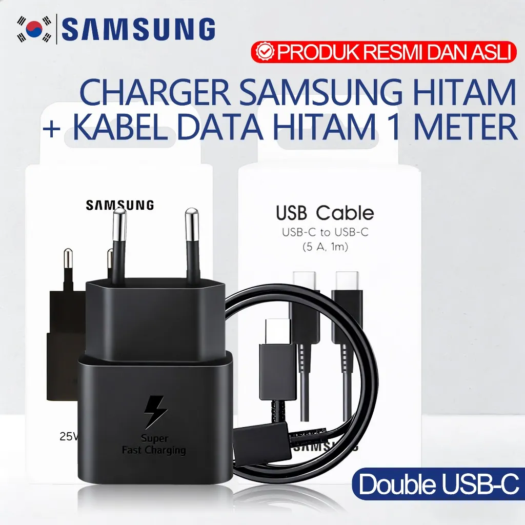 Charger Samsung 25W Super Fast - Khusus untuk Galaxy S24/S23/A55 Series & HP Type-C Lainnya | Kabel Original Included