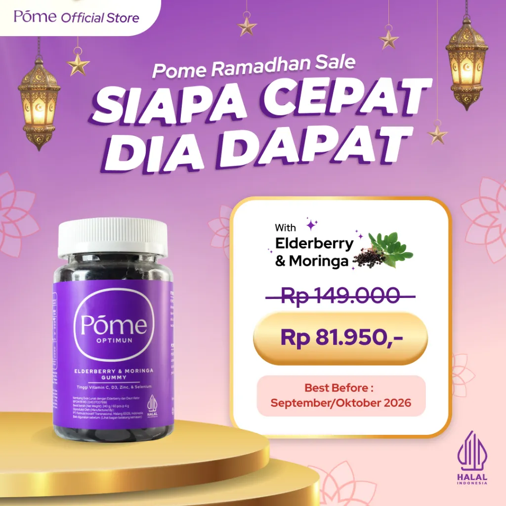 Pome Ramadhan Sale - SIAPA CEPAT DIA DAPAT - Pome Optimun Gummy Elderberry & Moringa Gummy dengan Vit. C, Vit D, Zinc, dan Selenium (60 Gummy)