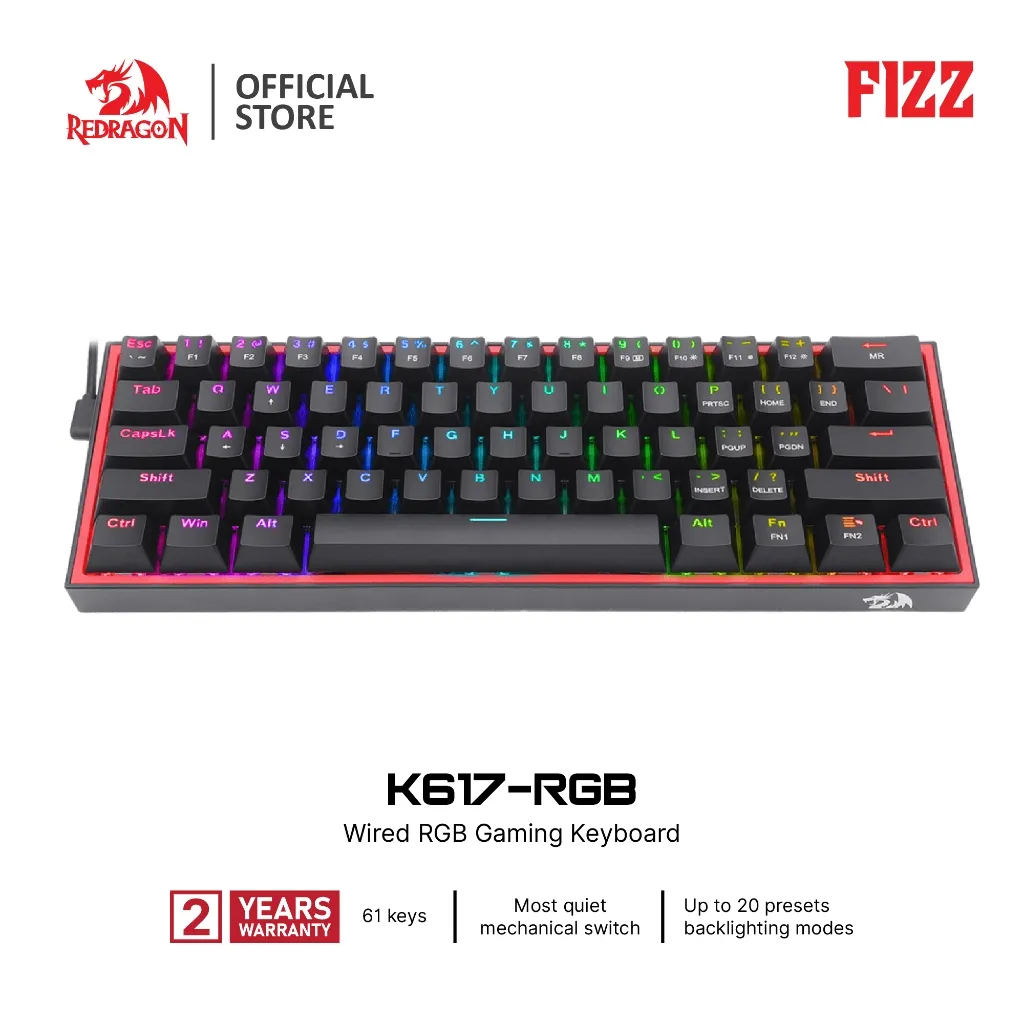 Redragon FIZZ K617 RGB Black 60% Wired mechanical keyboard 61keys RGB backlight