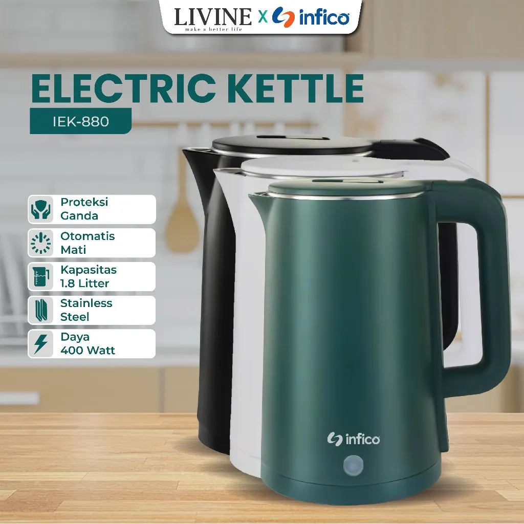Infico Teko Listrik Double Wall Pemanas Air  Ceret Food Grade Elektrik Kettle Air