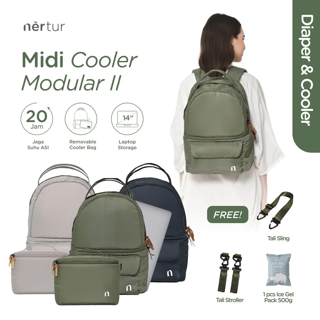 NERTUR Tas Perlengkapan Bayi Diaper Bag & Cooler Bag Midi Cooler Modular II 17L Fit Laptop 14"