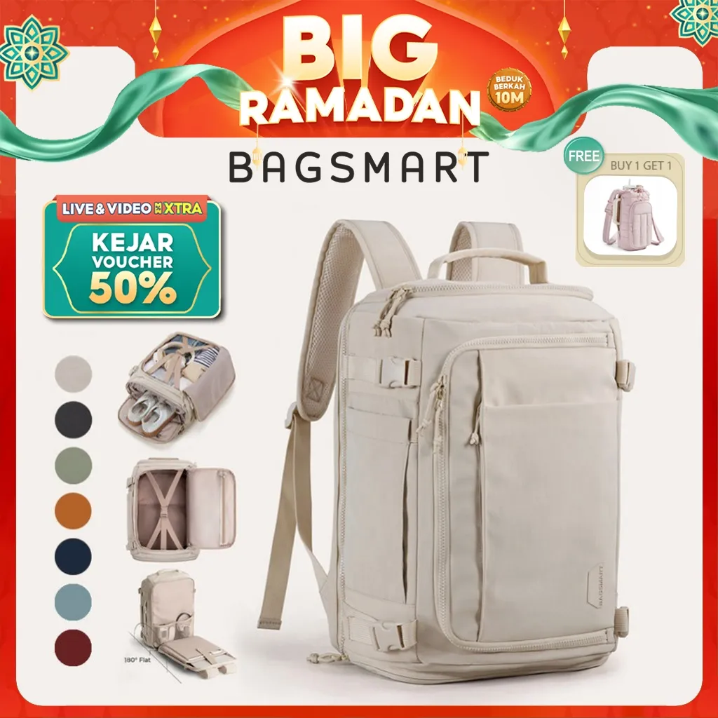 BAGSMART Travel Backpack Tas 38L 15.6Inch Laptop Waterproof Carry On Daypack Travel Duffel Bag