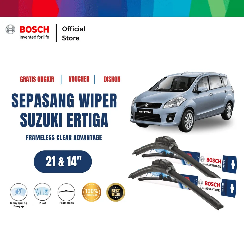 Bosch Sepasang Wiper Mobil Suzuki Ertiga Frameless Clear Advantage 21 dan 14 Inci