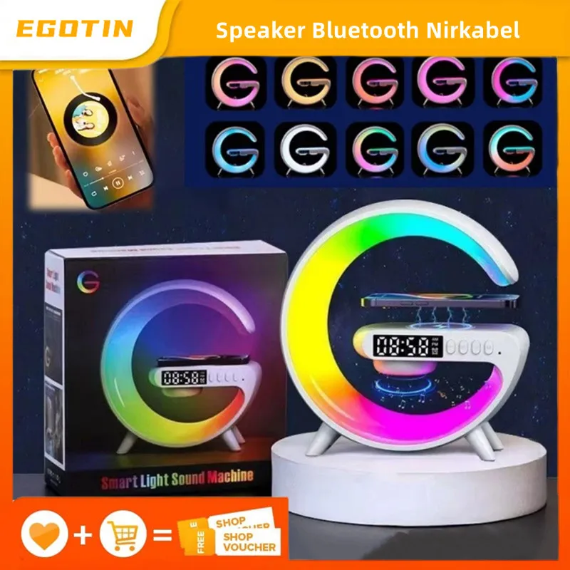 EGOTIN Speaker Bluetooth Nirkabel Mini Dengan Lampu Meja RGB, Alarm Digital, Lampu RGB Multifungsi Speaker Suara Jernih Mengdukuang Kartu TF