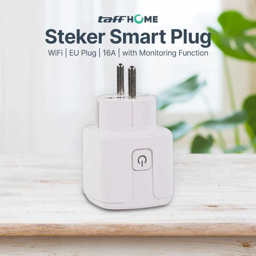TaffHOME Steker Tuya Smart Plug WiFi EU Plug 16A Monitoring Function S21 Stop Kontak Android Colokan On Off Mati Sendiri Arde