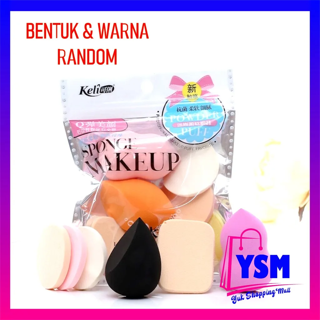 YSM SPONS MAKE UP 6 IN 1 BEAUTY BLENDER SPONGE BEDAK ISI 6 PCS POWDER PUFF FOUNDATION MAKEUP PUFF WAJAH KEMASAN PLASTIK MURAH