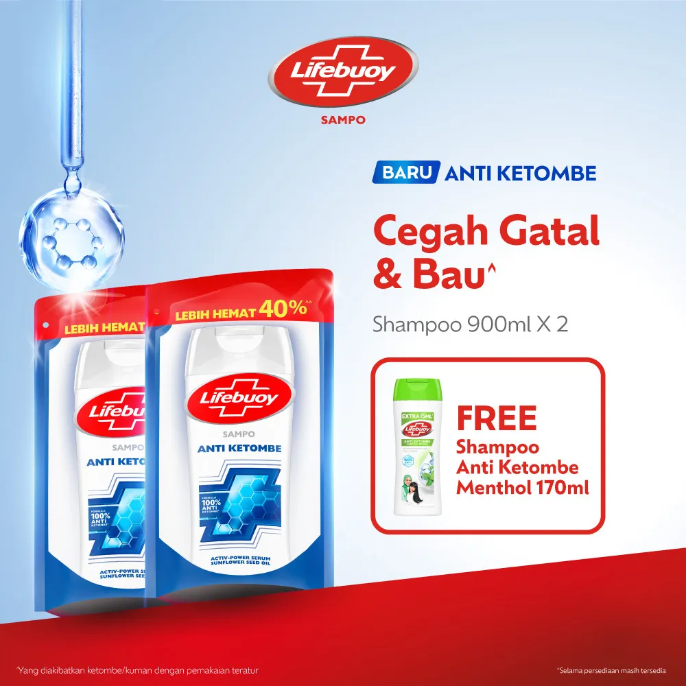 Lifebuoy Shampoo Anti Ketombe, Anti Dandruff Lawan Kuman Penyebab Ketombe - Cegah Gatal & Bau 900ml x2