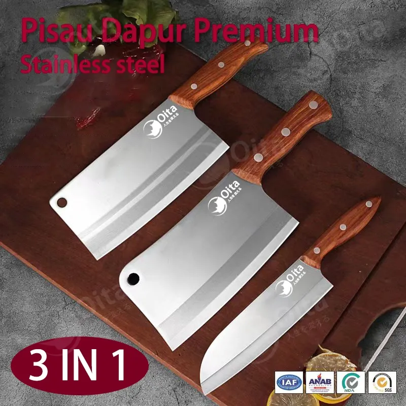 Oita Set 3 PCS Pisau Premium Dapur Lengkap Pisau Daging Tulang Pisau Koki Pisau Dapur Stainless Steel Multifunction Chef knife