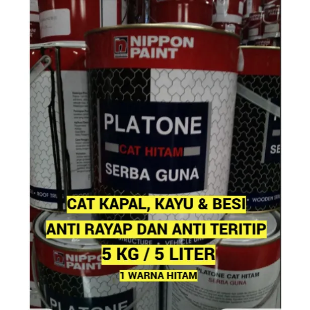 CAT KAPAL KAYU BESI 5 KG / 5 LITER PLATONE NIPPON PAINT CAT HITAM ANTI LUMUT TERITIP