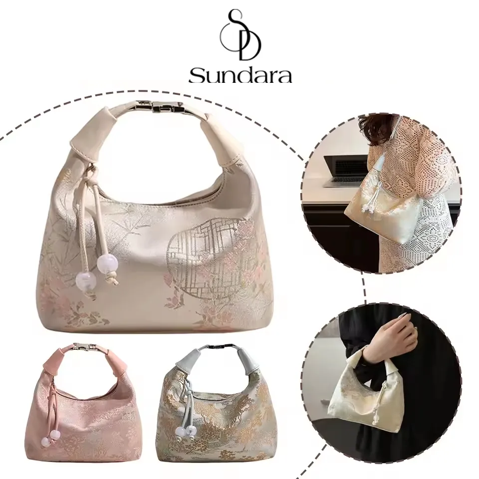 SUNDARA COD Tas Angin Cina Fashion Gaya Cina Baru untuk Wanita 2025 Tas Tangan Jacquard Sutra Fashion Sederhana Bahu Crossbody