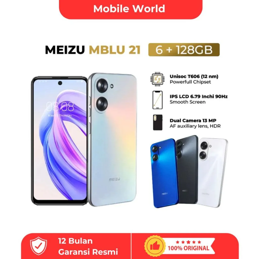 Mobile World Meizu Mblu 21 RAM 6/128 Smartphone Layar 6,79" Baterai 4900mAh Ultra Slim and Durable Hd Camera
