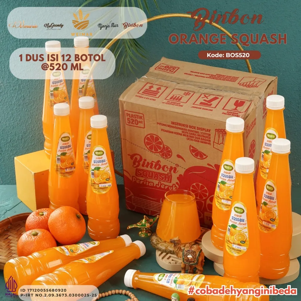 Binbon Oranges Squash 520 ml Per Dus 12 Botol Sirup Jeruk