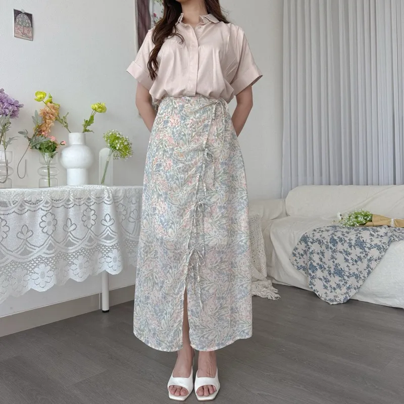 KANON - Harumi Crinkle Skirt - Rok maxi motif bunga model coquette