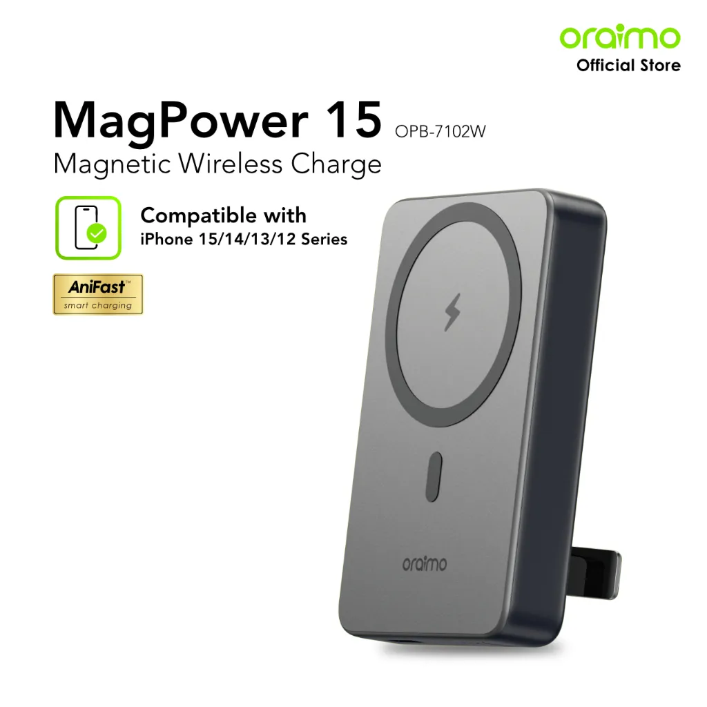 oraimo Powerbank Magsafe Wireless Charging OPB-7102W Kapasitas Nyata 10000 mAH Nirkabel 22.5W Fast Charging With Phone Stand Dual Output Port USB Pengisian Cepat