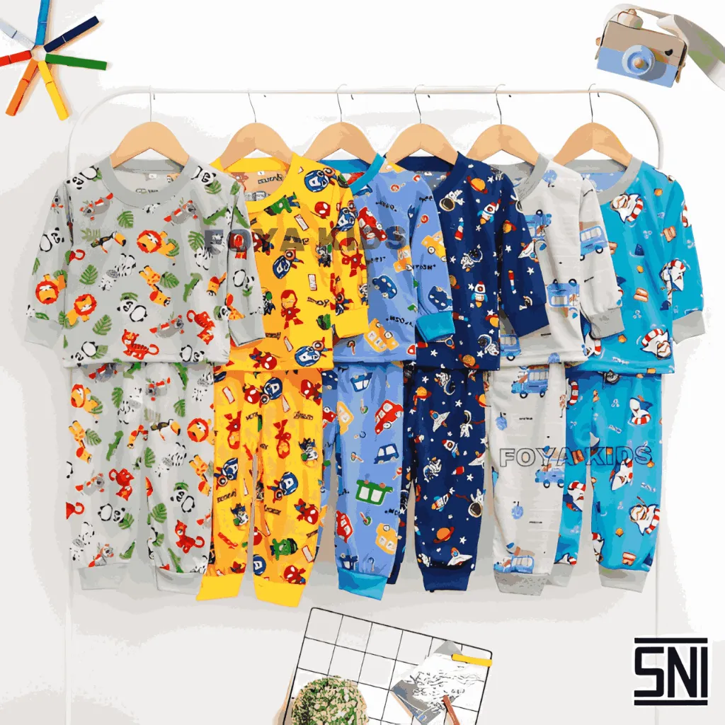 FOYA Kids - Setelan Premium baju tidur anak unisex/motif fullGambar usia 0-6 tahun/setelan baju tidur/piyama anak/setelan celana panjang