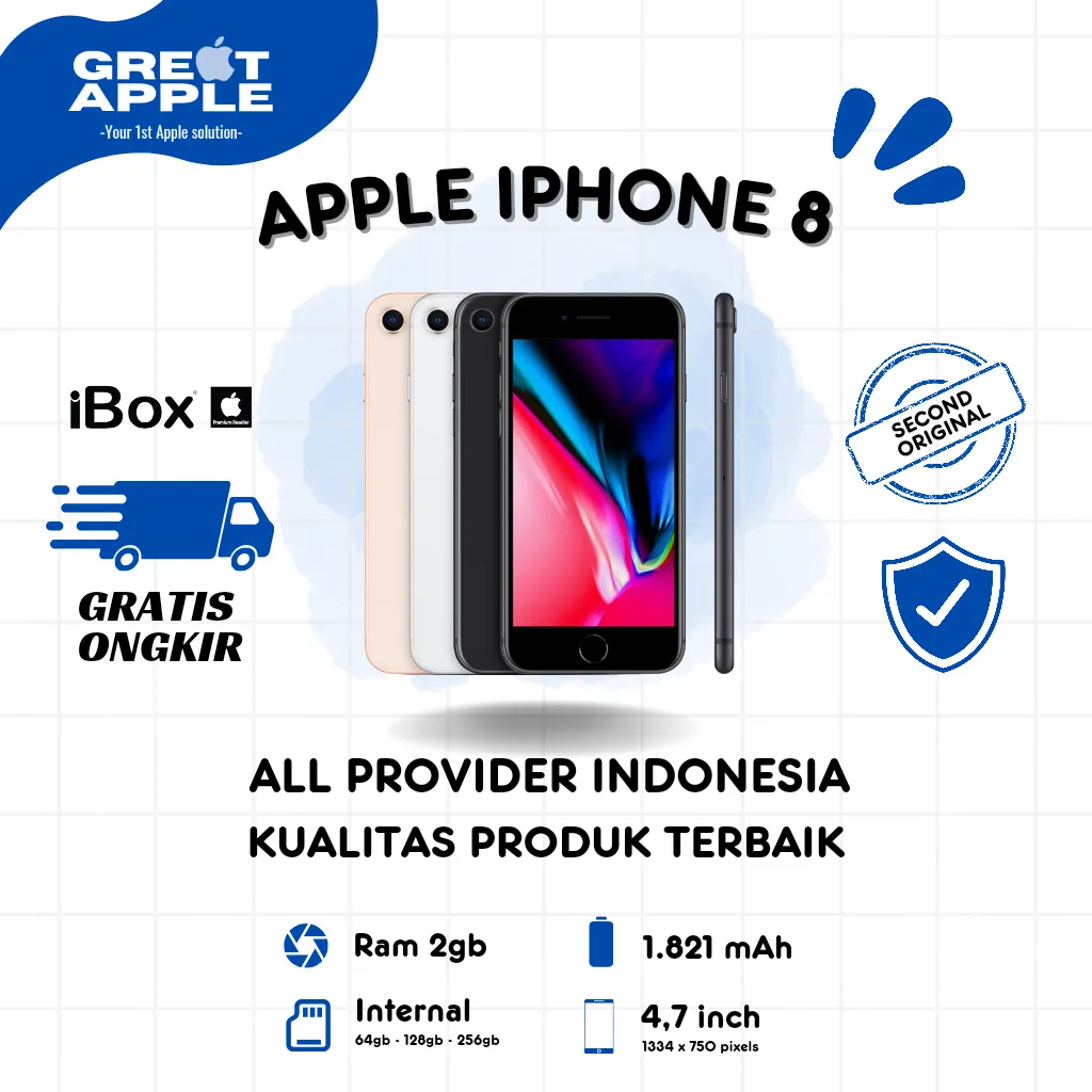 iPhone 8 64GB 256GB Second BEKAS | MULUS NORMAL FULLSET - Great Applle
