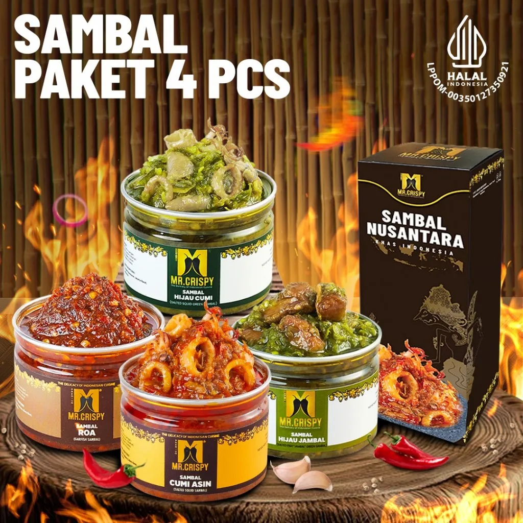 Paket Sambal Mr.Crispy/Paket Sambal 4 Pcs- Sambal Mix Varian Mr. Crispy – Paket Sambal Viral Pedas Gurih Praktis