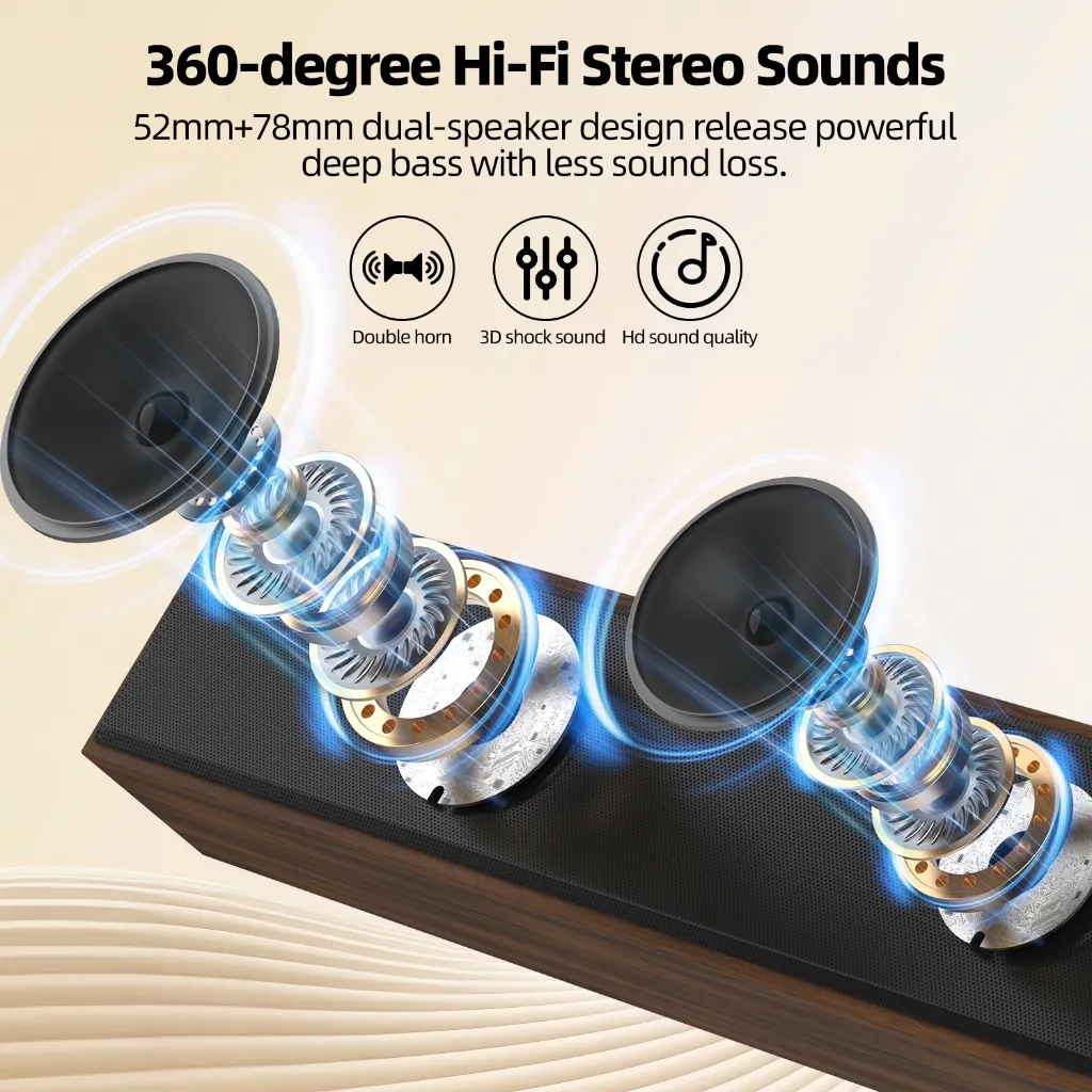 Goojodoq Bluetooth Speaker Big Size Wooden Design speaker Wireless PC Computer for Laptop USB Audio Gaming TF Card AUX