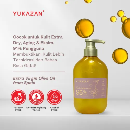 Yukazan Nourishing Shower Oil 95% 300mL | Sabun Mandi | Body Wash | Kulit Ekstra Kering | Aging Skin