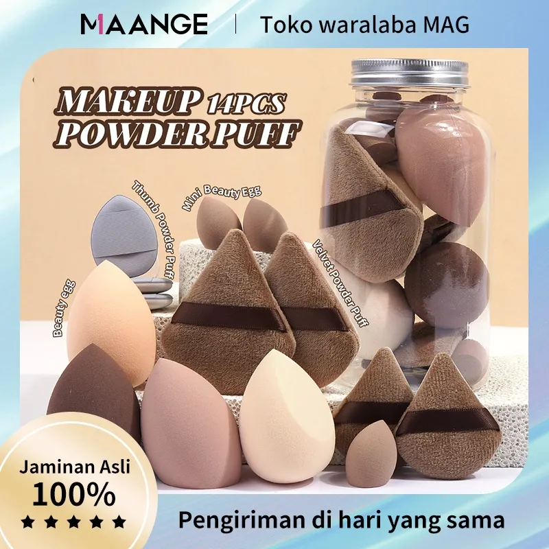 MAANGE Set Spons Makeup Powder Puff Beauty Blender Lembut Untuk Alas Bedak Isi 14Pcs 1670