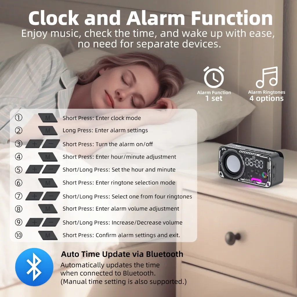 Goojodoq AB4088 Speaker Jam Bluetooth Portable Dan Wireless Bass Mini Stereo Original - RGB Multifunction Alarm Clock Smart Speaker