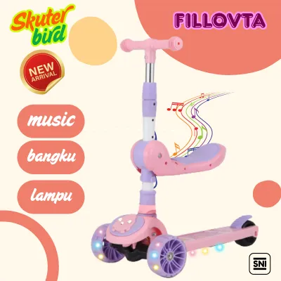 Scooter Anak SNI Roda 3 in 1 Skuter Bird  Kickboard Otoped Anak Dengan Lampu LED kursi dan Musik Outdoor Indoor Mainan Bisa Lipat Injak Pedal Roller Skateboard untuk 2-8 tahun Multifungsi Anak Laki-laki Perempuan