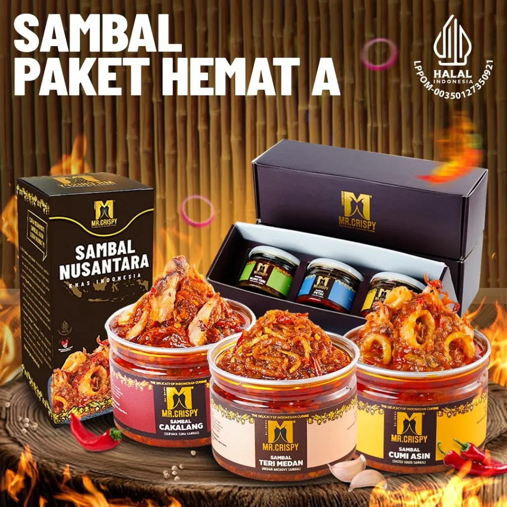 PAKET SAMBEL HEMAT A MR.CRISPY(KOTAK HMPERS)Paket Sambal Hemat Viral Pedas Gurih Praktis