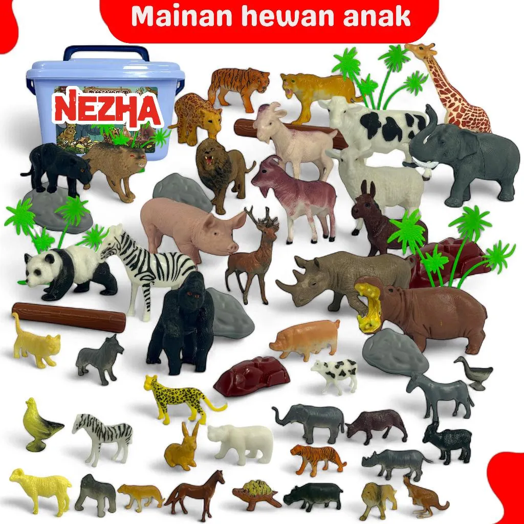 Mainan Hewan Kecil Binatang Karet Animal Figure Wild Animal 58pcs Figure Model Toys Figurine Box