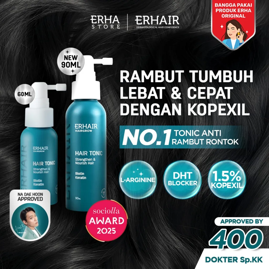ERHAIR HairGrow Tonic with Kopexil - Tonic Keratin & Biotin Rambut Mengurangi Rontok | Menjaga Kesehatan Kulit Kepala dan Menguatkan Akar | Rekomendasi Ahli Dermatologi
