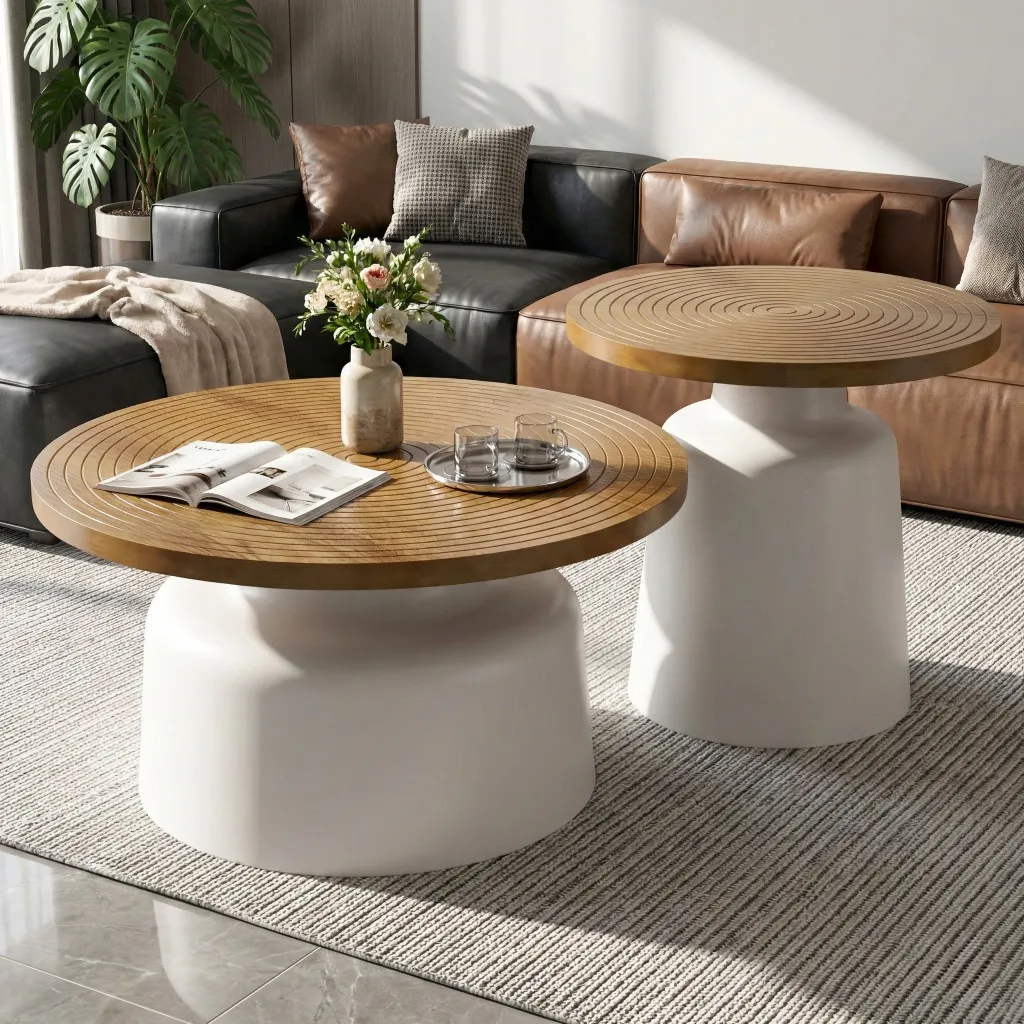Meja Tamu Baja Karbon 70+50cm 2in1 Minimalis Modern Aesthetic Meja Kopi Besi+Kayu Bulat Coffee Table Meja Kopi Estetik Meja Sofa Samping Meja Teh Meja Teras byn