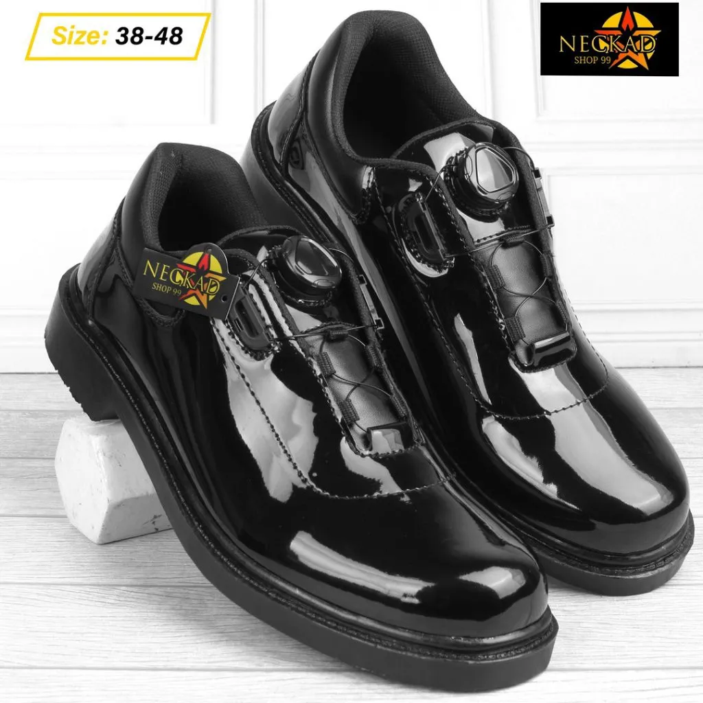 Neckad Sepatu PDH Pria Dinas Polisi Polri TNI Security Resmi Pantofel Tali Kilap & Dop Satpam Kantor Kerja