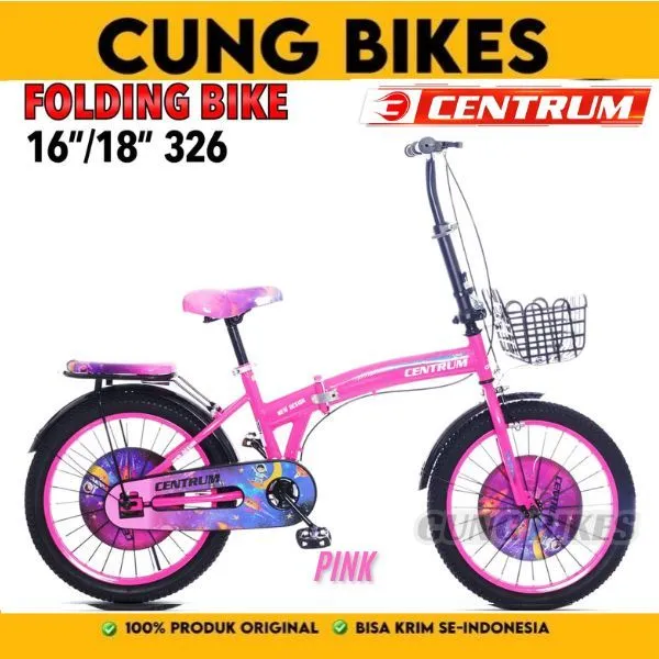Sepeda Lipat Anak CENTRUM 326 Ukuran 16 18 Inch untuk Usia 4-8 Tahun Keranjang Laki Perempuan