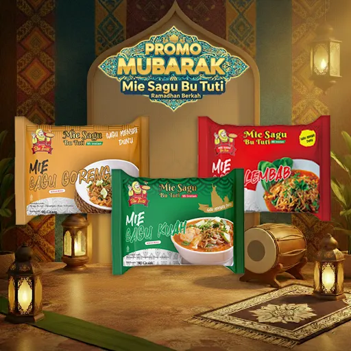 PROMO MUBARAK Mie Sagu Instan Bundling 3 Bungkus Hemat & Sehat Mie Sagu Bu Tuti Ramadhan Berkah