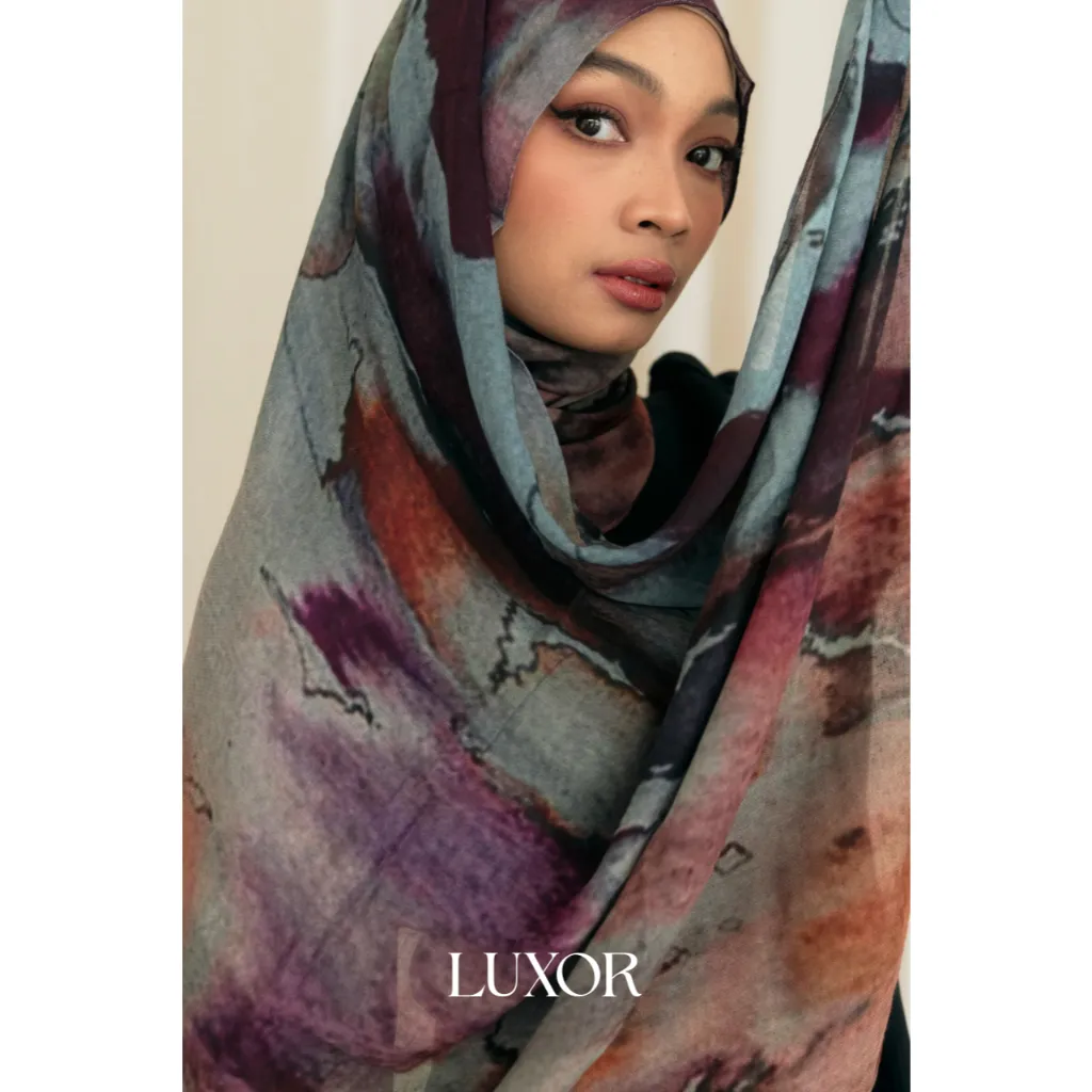 LUXOR Florescent Watercolor | Premium Printed Viscose Hijab | Vela Inspired Printed Scarves
