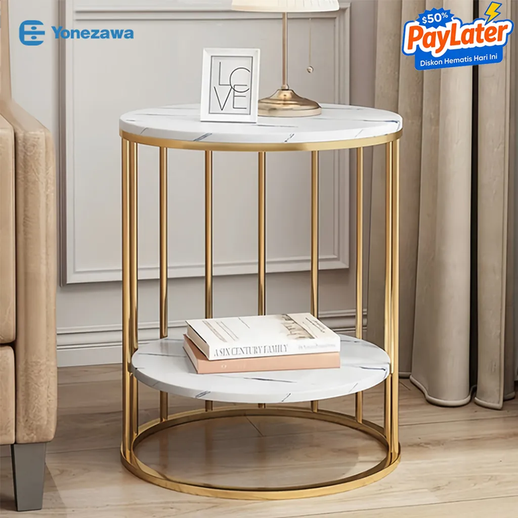 YONEZAWA Meja Tamu Meja Kopi Meja Nakas Meja Ruang Tamu Meja Minimalis Aesthetic Meja Kecil Kamar Meja Susun Meja Bundar Bulat Ruang Meja Samping Tiga Tingkat Meja Motif Marmer Meja Stool