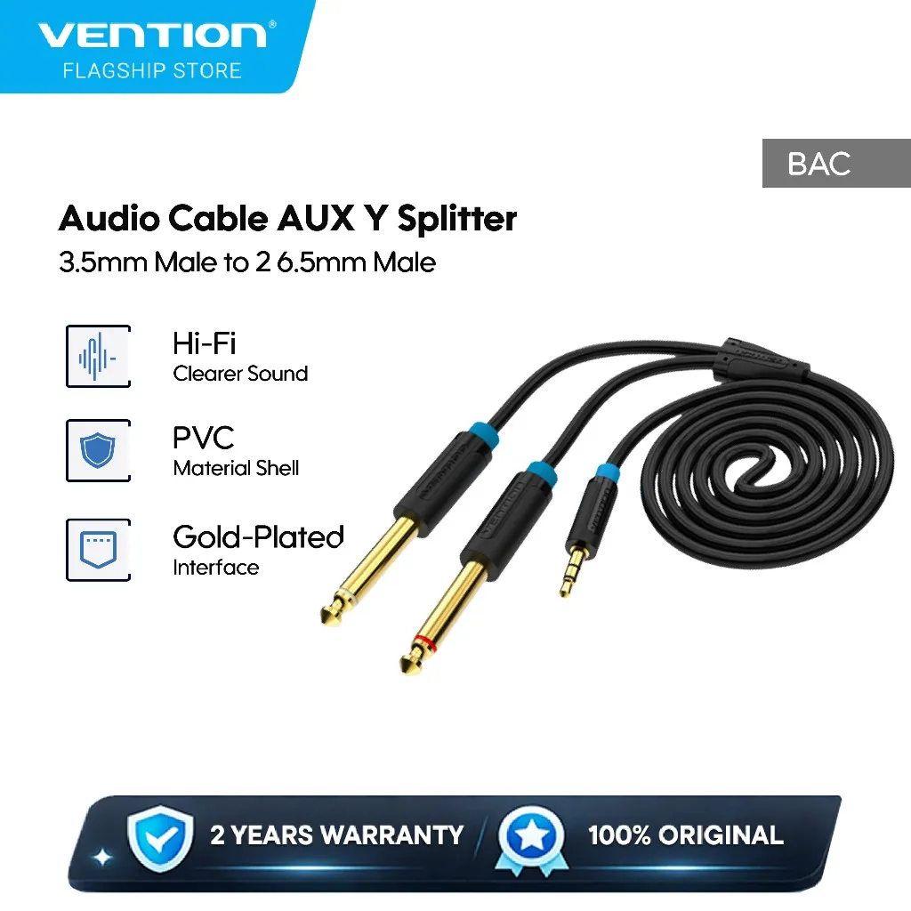 Vention Kabel AUX Splitter 3.5mm Male to Dual 6.5mm Male Jack Audio Cable 1M 2M 3M 5M  - BAC