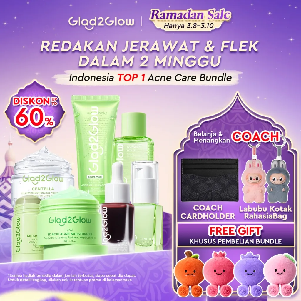 Glad2Glow Acne Jerawat Bundle 7in1 paket Centella madeca cream-Moisturizer+Serum+Cleanser+Toner+Clay Stick+Gel Skincare  Mask Menghilangkan Menenangkan kemerahan pada kulit Atur Minyak BerlebihMerawat g2glow official store