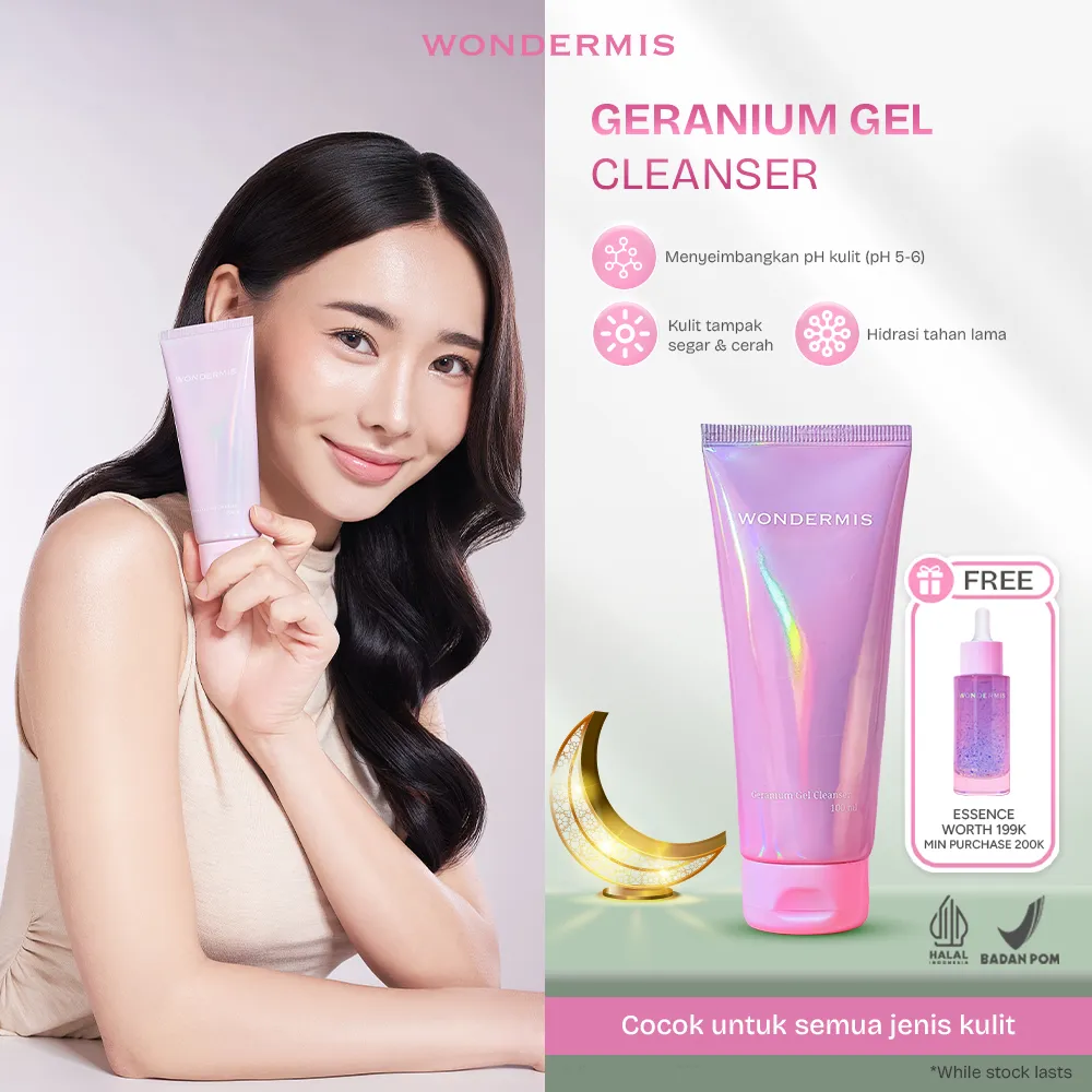 WONDERMIS Geranium Gel Cleanser 100 ml Gentle Facial Wash Whitening Sabun Cuci Muka Anti Aging Low pH Face Wash Untuk Semua Jenis Kulit Sensitif Green Tea Ekstrak