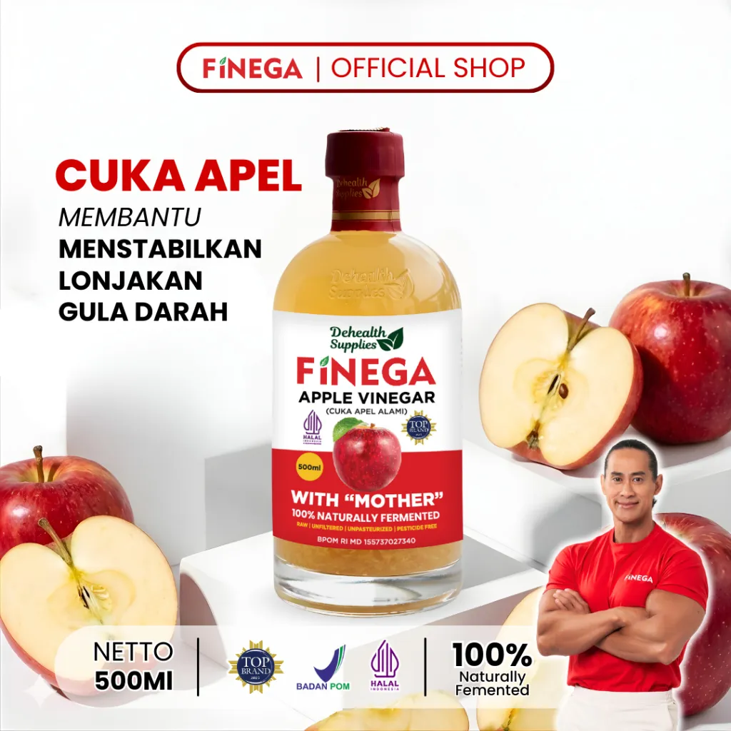 Dehealth Supplies FINEGA CUKA APEL 500ml Kemasan Kaca - Membantu Mestabilkan Lonjakan Gula Darah