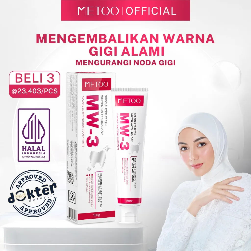 [BPOM]METOO MW-3 Advanced whitening Toothpaste 100g - Gigi Putih / Bebas Sensitif / Bebas Karang Gigi / Pasta Gigi Probiotik / Karang Gigi / Gusi Sensitif / Membersihkan Noda Gigi