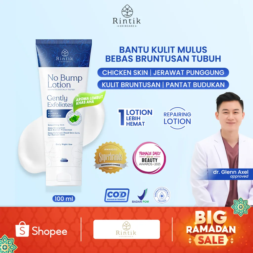Rintik Skincare No Bump Lotion Lotion Tubuh Kulit Bruntusan, Chicken skin, Jerawat Punggung & Pantat Budukan100ml