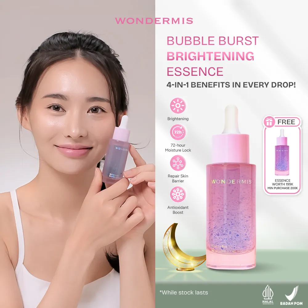 [AFFILIATE] WONDERMIS Bubble Burst Brightening Essence 30 ml Brightening Soothing Glowing Skin Barrier Niacinamide Vitamin E Panthenol Untuk Semua Jenis Kulit Sensitif