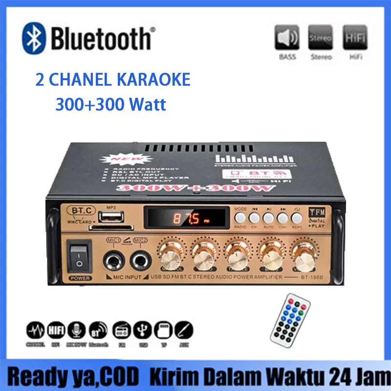 /COD/ 600W BT-198E Amplifier Karaoke Bluetooth Power Amplifier Power Amplifier Wireless Bluetooth Kerndy BT-198E 300W+300W-Amplifier Karaoke Home Theater FM Radio