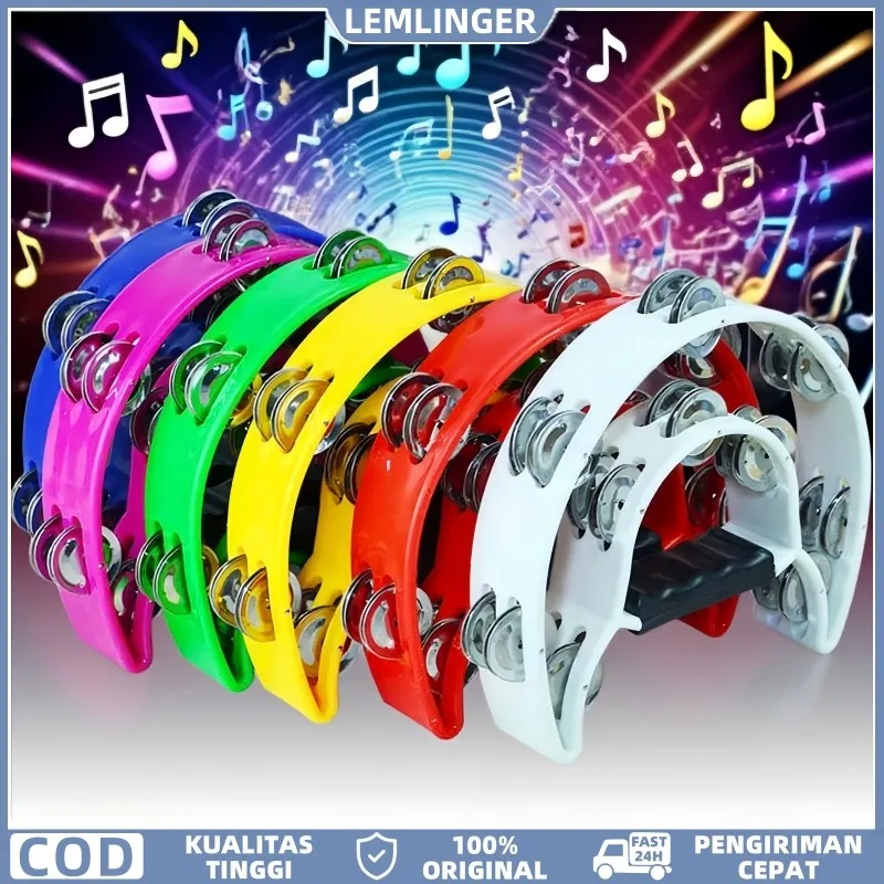 【LEMLINGER】Alat Musik Tamborin Kecrekan Tambourine Double Ring Gereja Tambourine Instrumen