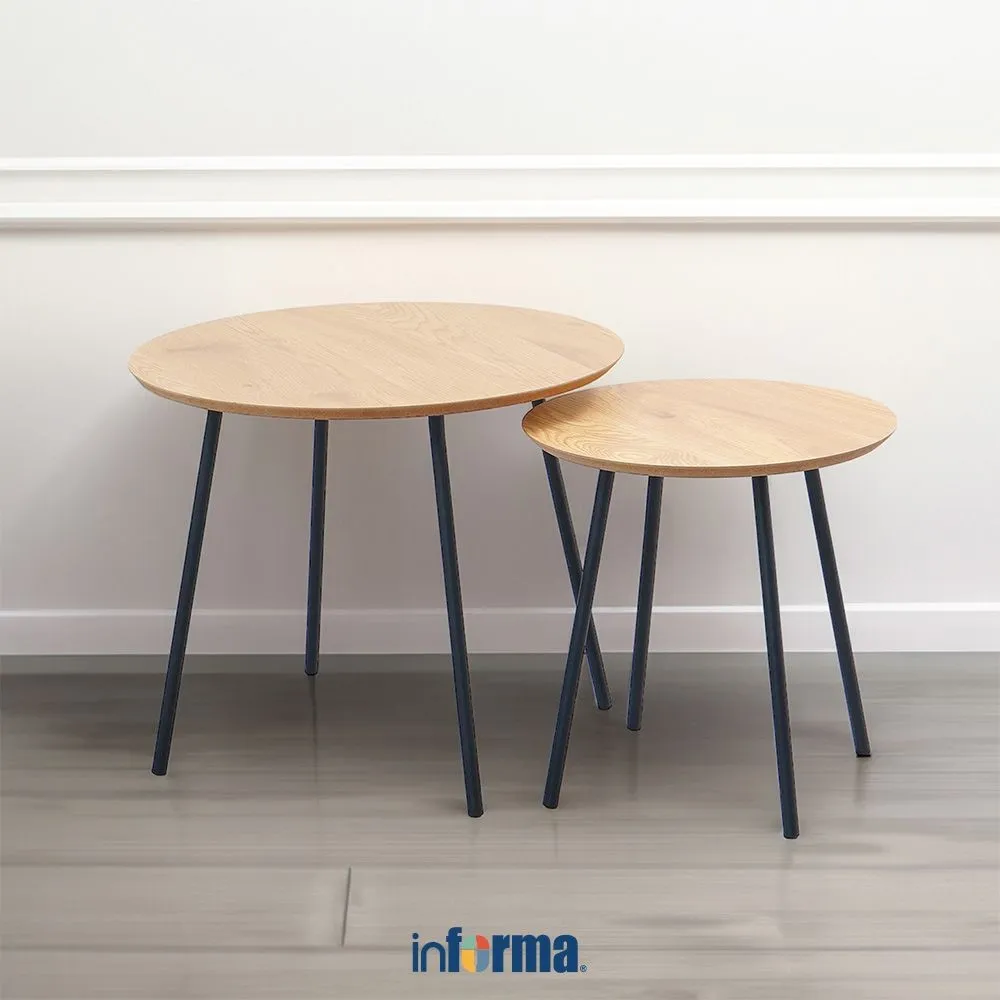 Informa Set 2 pcs Tybo Meja Tamu & Meja Sisi - Cokelat Oak Set Coffee Table And End Table Meja Ruang Tamu Serbaguna Furniture Rumah Aesthetic Meja Sofa Meja Kopi Meja Samping Meja Kecil Meja Bundar Meja Sudut