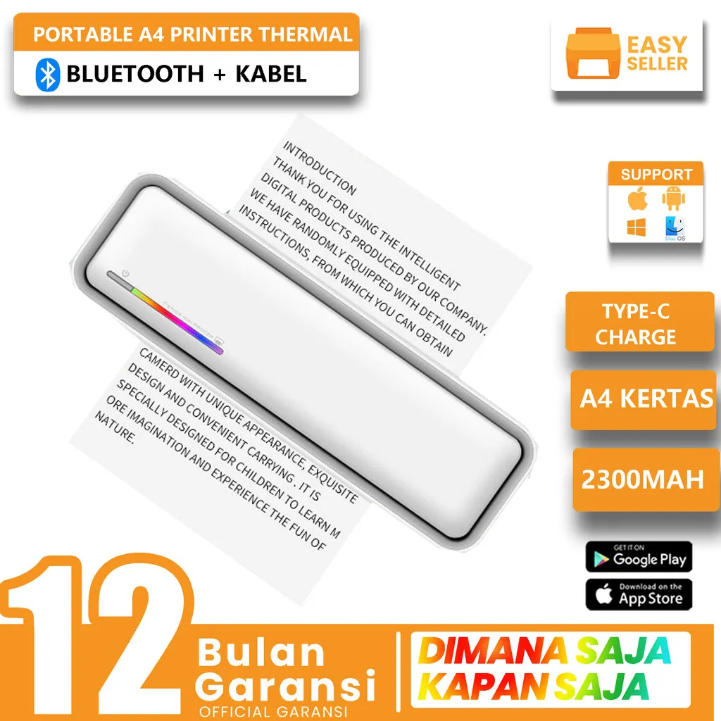 [ GRATIS 1 ROLL KERTAS THERMAL A4 ] EasySeller Portable Thermal Printer X9 Dokumen A4 Kertas Tato Wireless Bluetooth Inkless Printer Tanpa Tinta【EasySeller】
