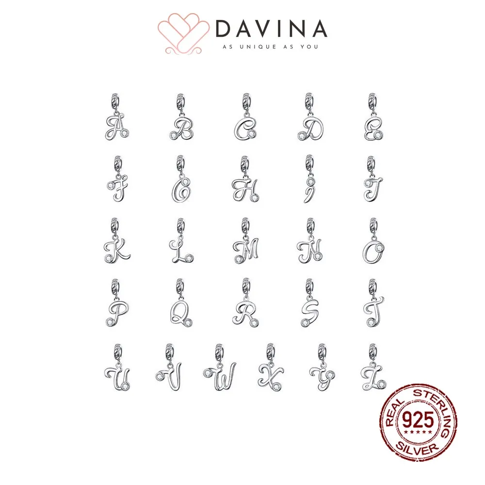 DAVINA Alphabet Pendant Sterling Silver 925 - Liontin Kalung Wanita Perak S925 Inisial Huruf