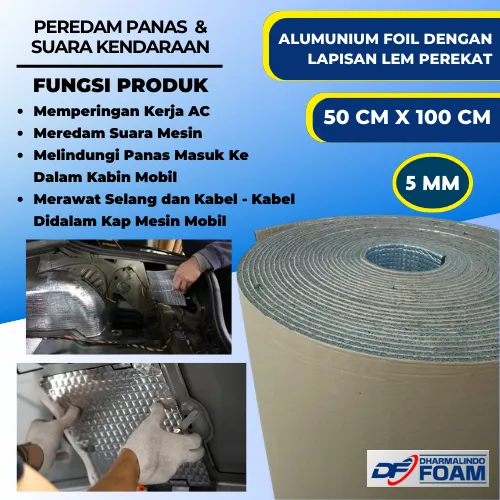 Peredam panas mobil dan kap mesin 5mm x 50cm x 1 mtr alumunium foil + sticker adhesive